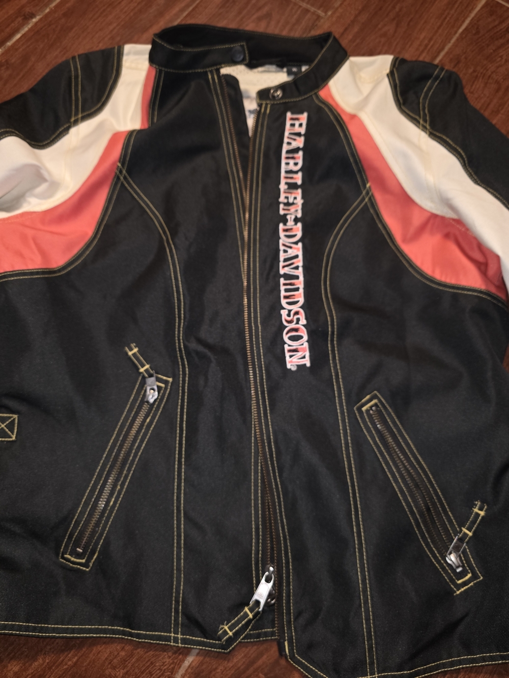 Harley-Davidson Black, Coral & White Motorcycle Jacket
